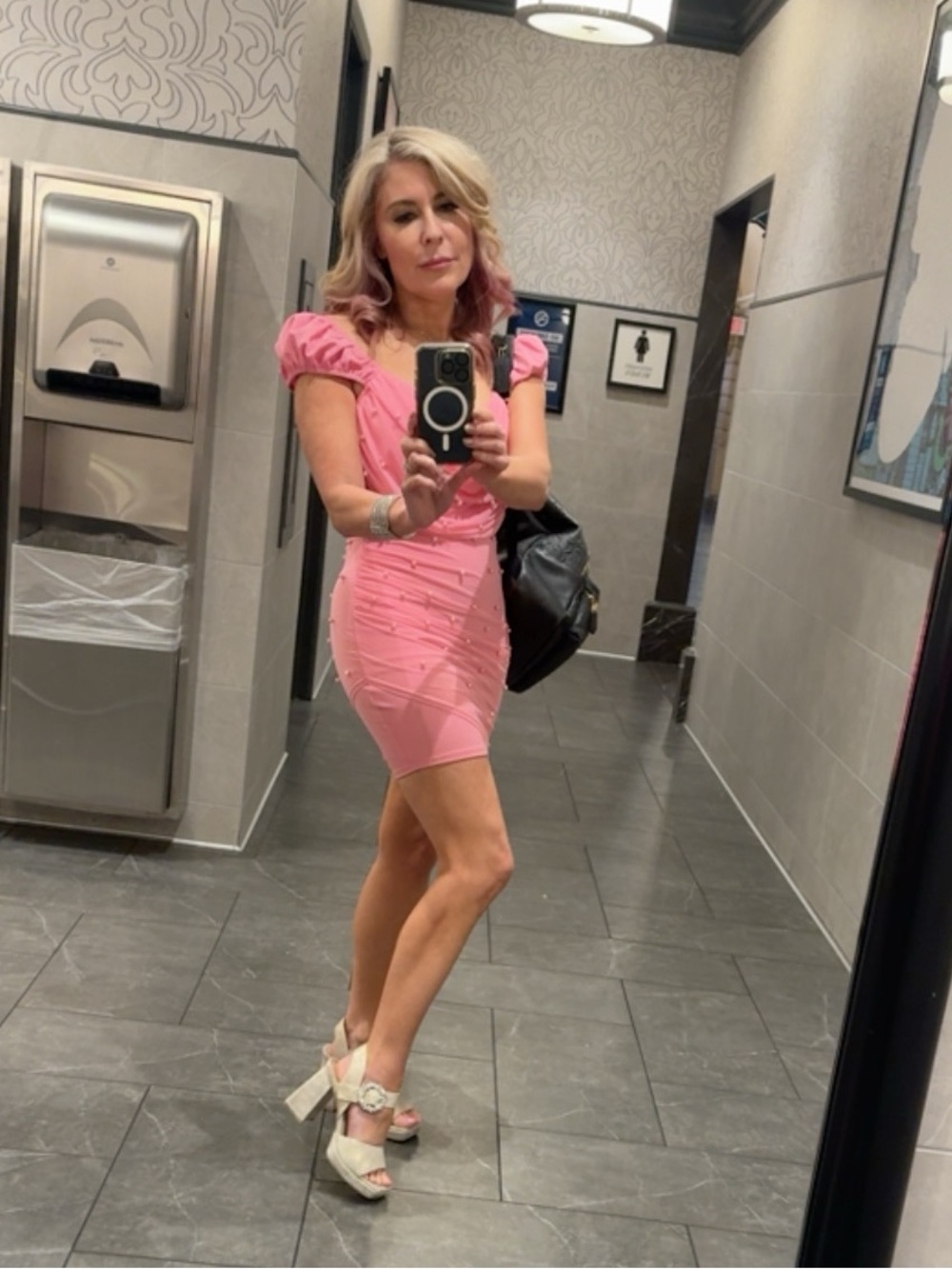 privy Pink Puff-Sleeve Mini Dress
